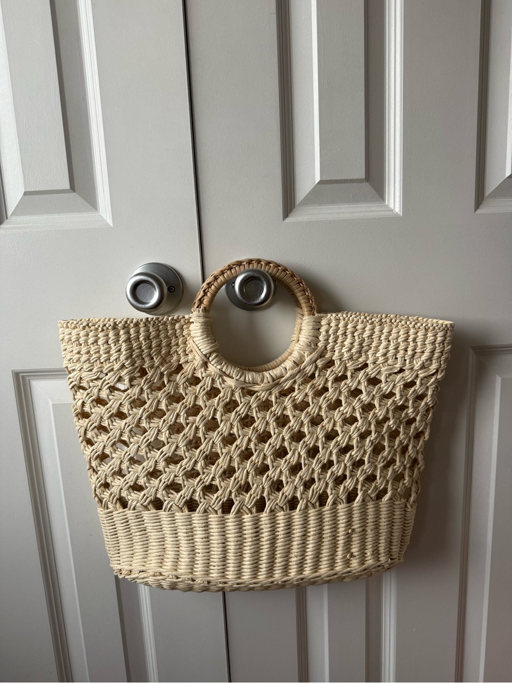 H&M Woven Round-Handle Straw Tote Bag in Natural